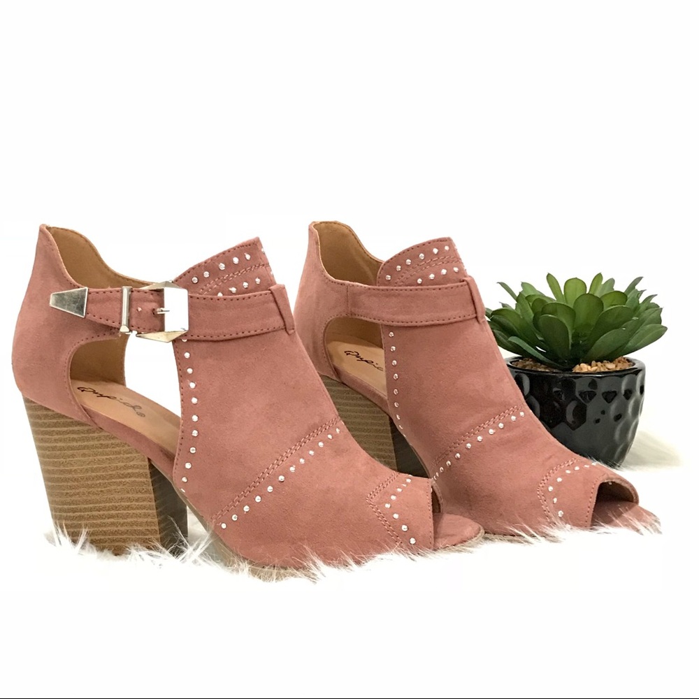 Mauve studded cut out ankle booties